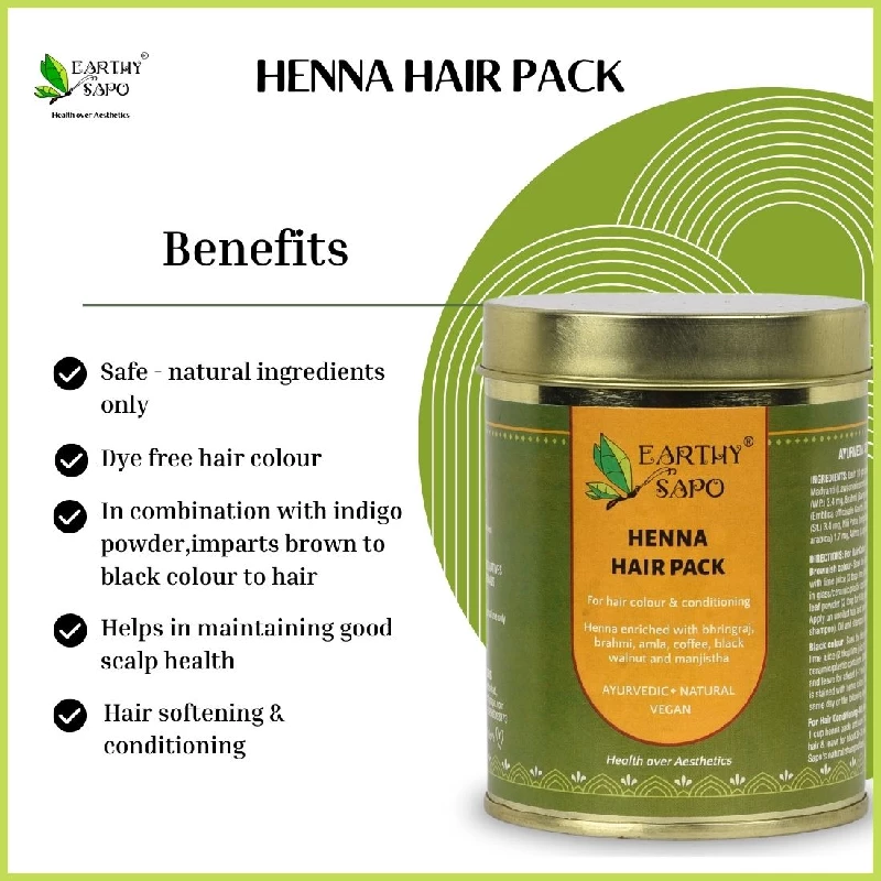 Earthy Sapo Ayurvedic Natural Henna Hair Pack, 200 g-5.webp